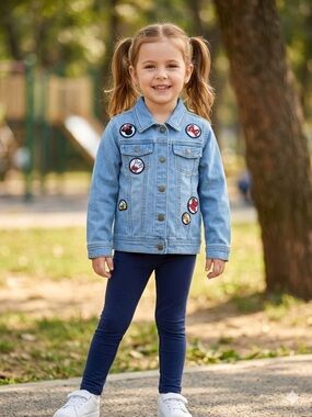 Disney Denim Jacket Girl’s Mickey & Minnie Mouse Patches Blue Jean Size 10